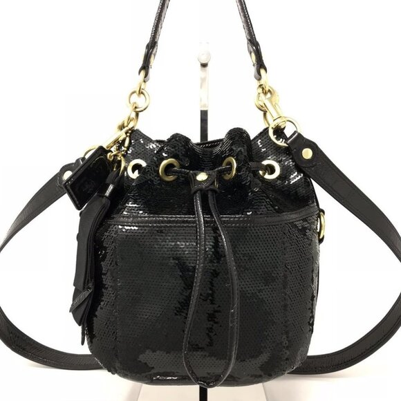 Sequins Poppy Metallic Black Leather Patent Leather Purse